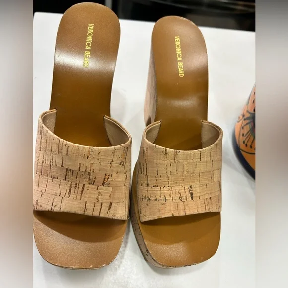 Veronica Beard Tan Cork Mules with Square Toe and Minimalist Design , Size 9.5 - Picture 2 of 8